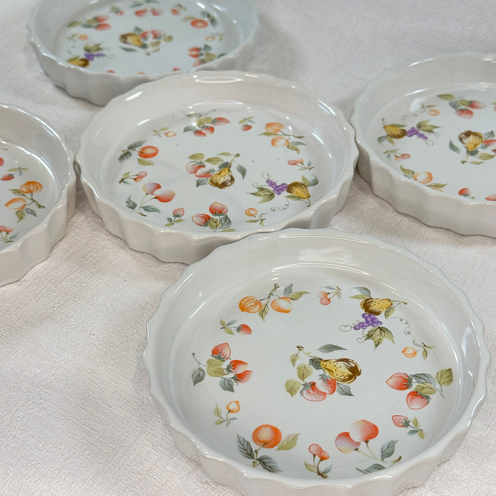 5 Vintage Tartlet Dishes Porcelain Fruit Pattern GL Korea Baking Moulds