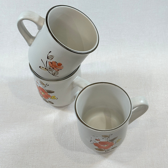 Vintage Floral Stoneware Mug Hand Painted Korea Retro Coffee Tea