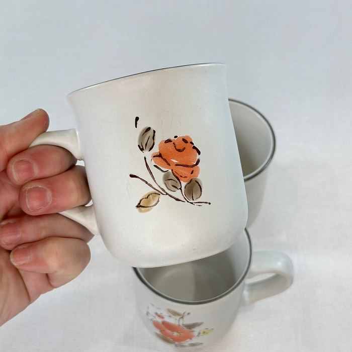 Vintage Floral Stoneware Mug Hand Painted Korea Retro Coffee Tea