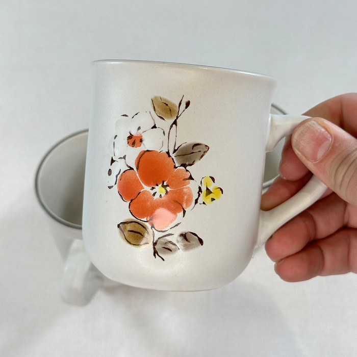 Vintage Floral Stoneware Mug Hand Painted Korea Retro Coffee Tea