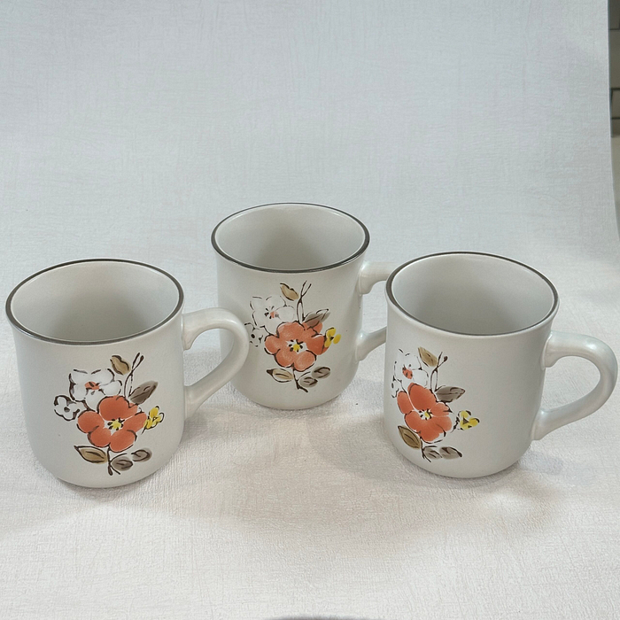 Vintage Floral Stoneware Mug Hand Painted Korea Retro Coffee Tea