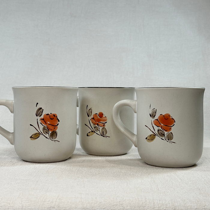 Vintage Floral Stoneware Mug Hand Painted Korea Retro Coffee Tea