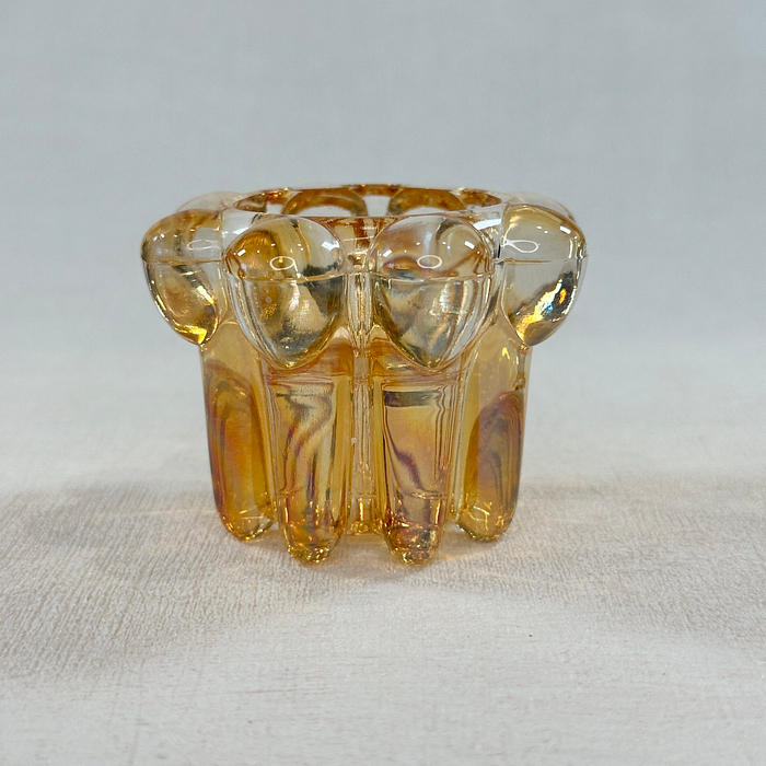 Vintage Reims France Amber Glass Candle Holder 60s Bubble Design