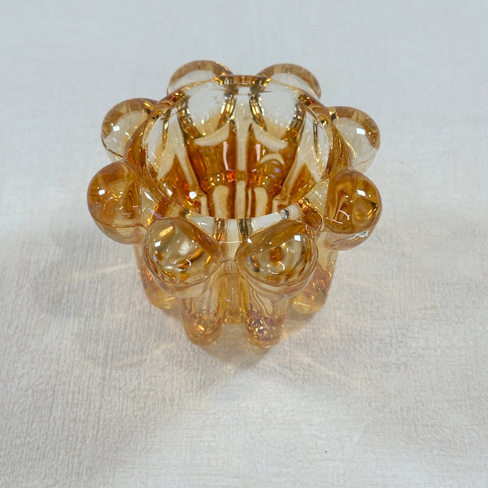 Vintage Reims France Amber Glass Candle Holder 60s Bubble Design