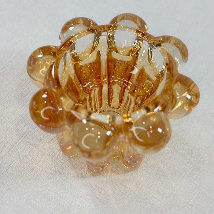 Vintage Reims France Amber Glass Candle Holder 60s Bubble Design