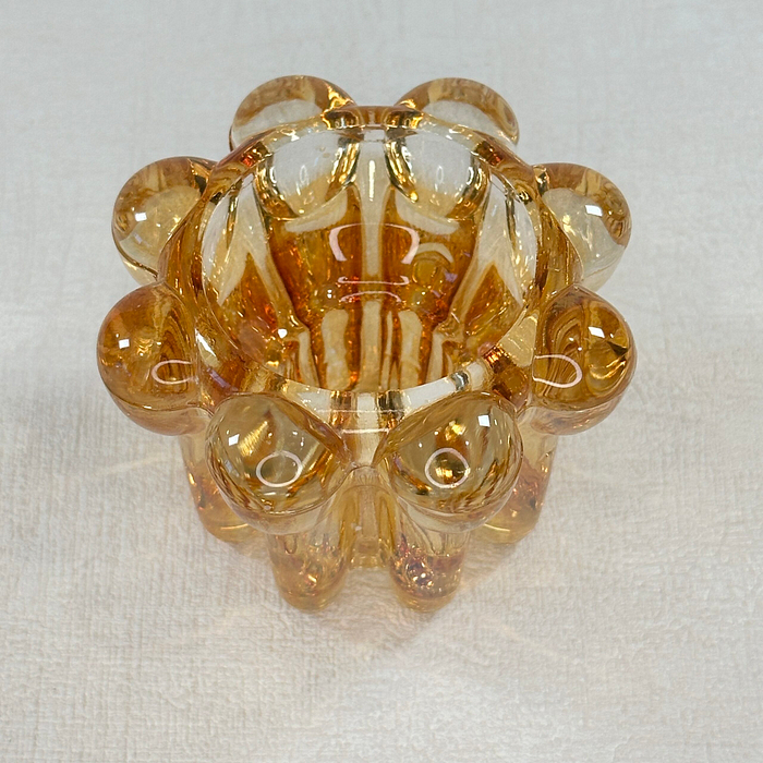 Vintage Reims France Amber Glass Candle Holder 60s Bubble Design