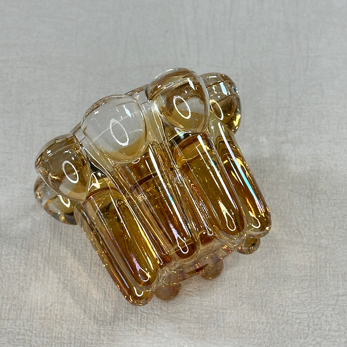 Vintage Reims France Amber Glass Candle Holder 60s Bubble Design