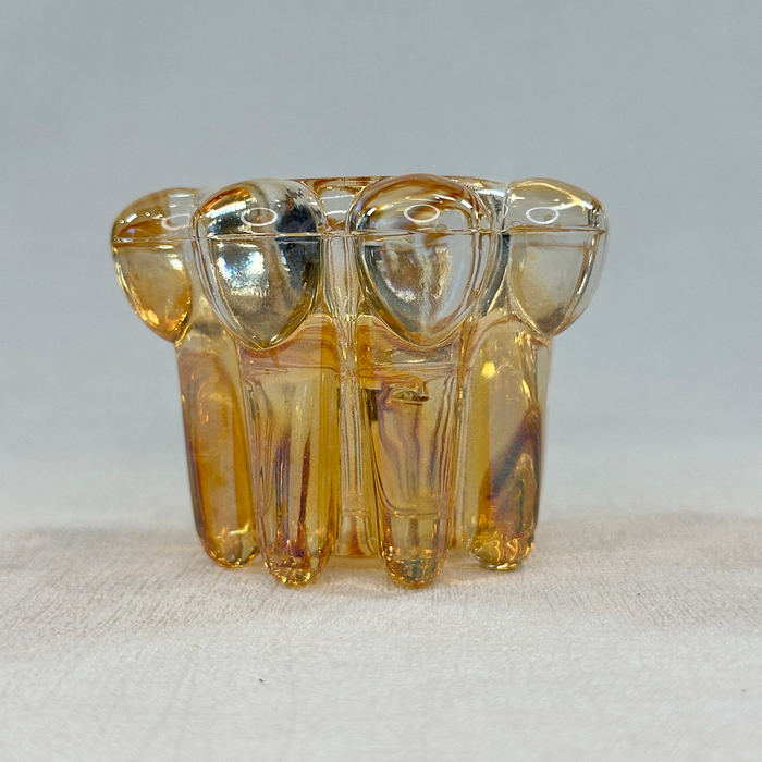 Vintage Reims France Amber Glass Candle Holder 60s Bubble Design