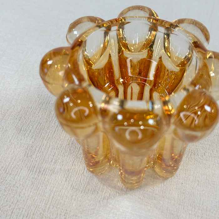 Vintage Reims France Amber Glass Candle Holder 60s Bubble Design