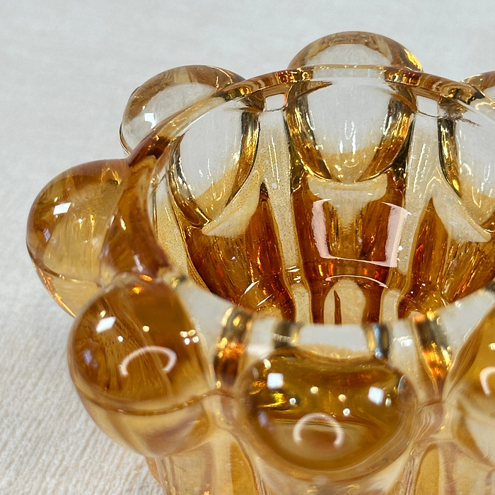 Vintage Reims France Amber Glass Candle Holder 60s Bubble Design