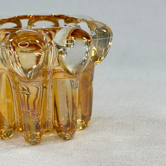 Vintage Reims France Amber Glass Candle Holder 60s Bubble Design