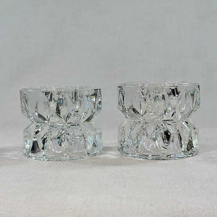 Pair Heavy Glass Candle Holders Double Sided Votive Tealight Candlestick