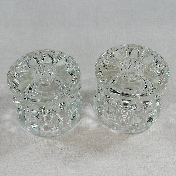 Pair Heavy Glass Candle Holders Double Sided Votive Tealight Candlestick