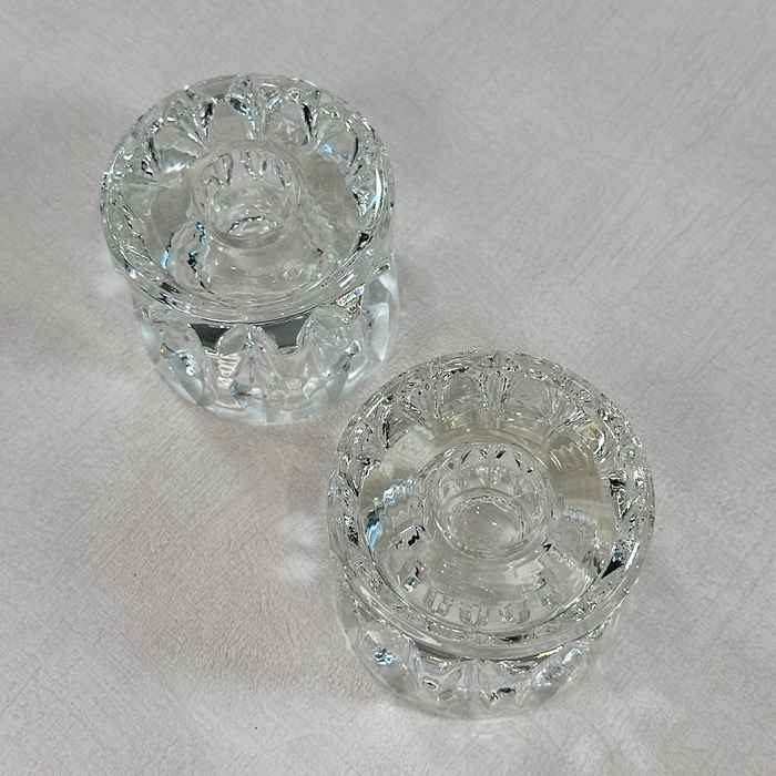 Pair Heavy Glass Candle Holders Double Sided Votive Tealight Candlestick