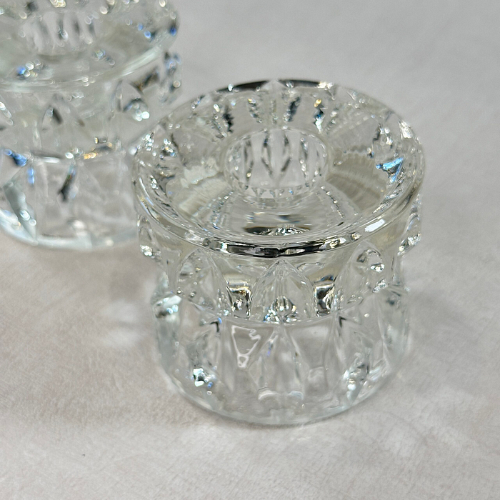 Pair Heavy Glass Candle Holders Double Sided Votive Tealight Candlestick