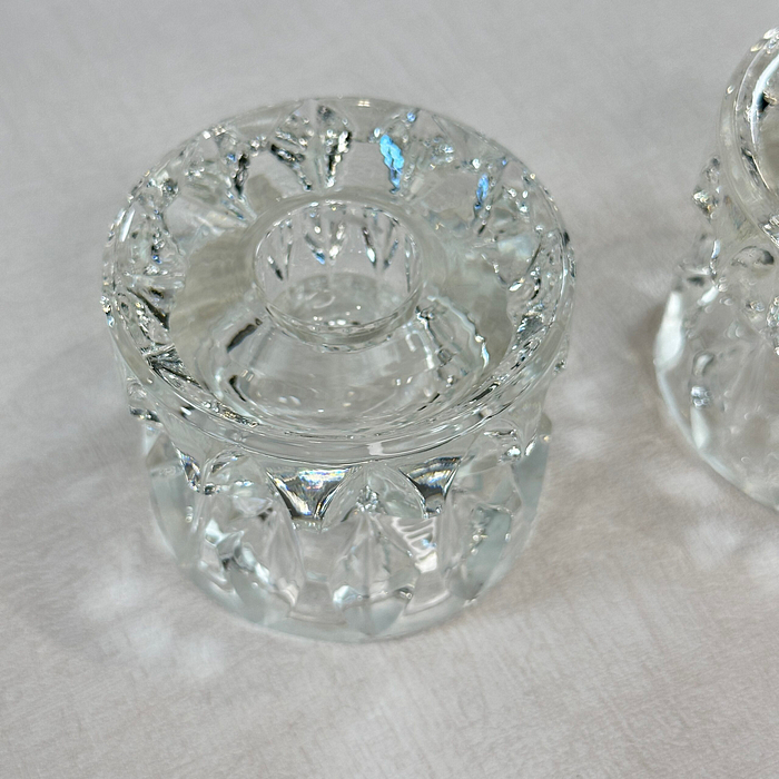 Pair Heavy Glass Candle Holders Double Sided Votive Tealight Candlestick