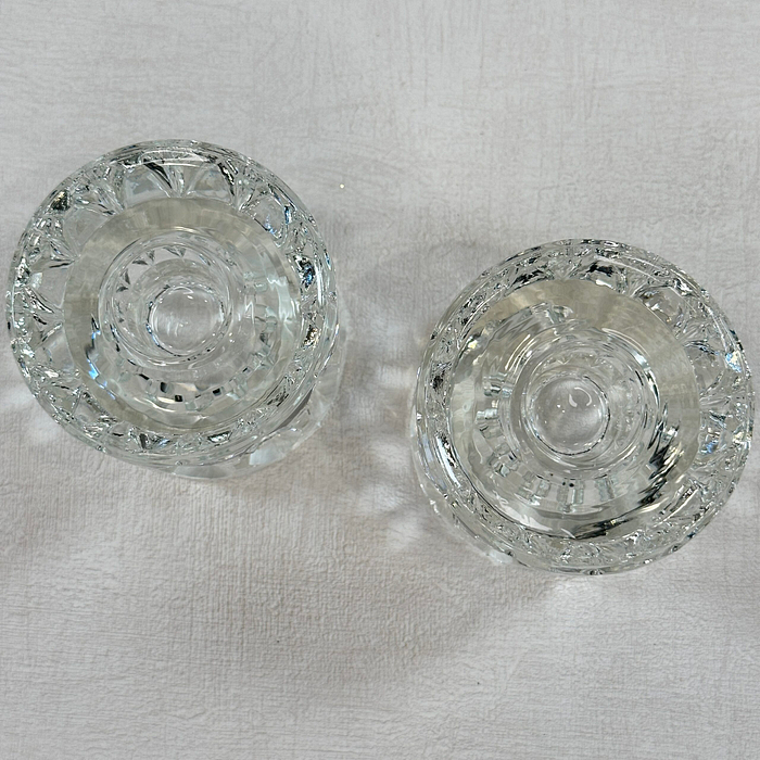 Pair Heavy Glass Candle Holders Double Sided Votive Tealight Candlestick