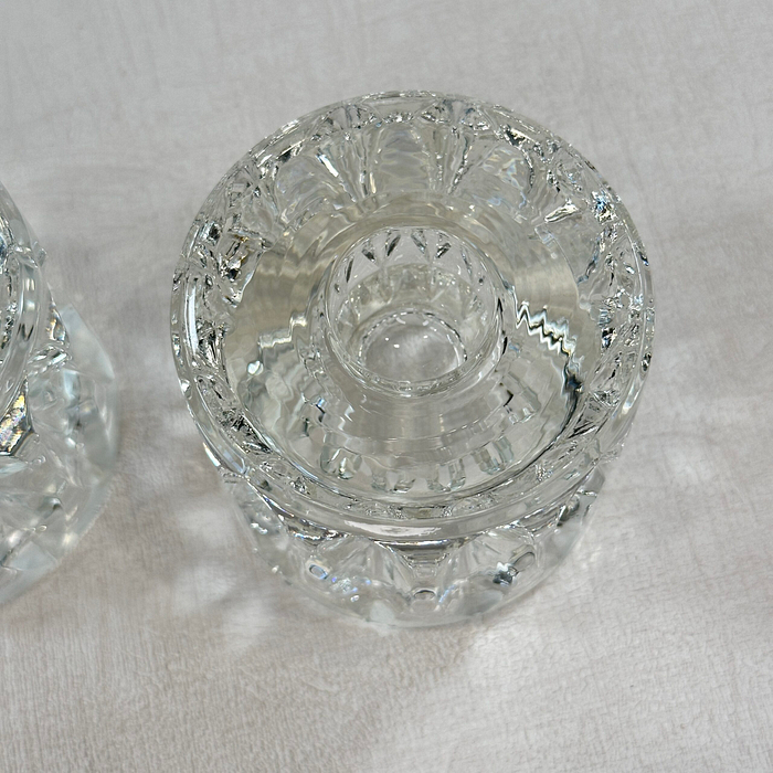 Pair Heavy Glass Candle Holders Double Sided Votive Tealight Candlestick