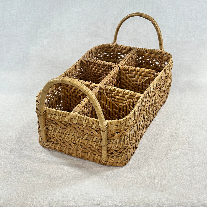 Vintage Woven Utensil Caddy 6 Sections Rattan Cutlery Holder