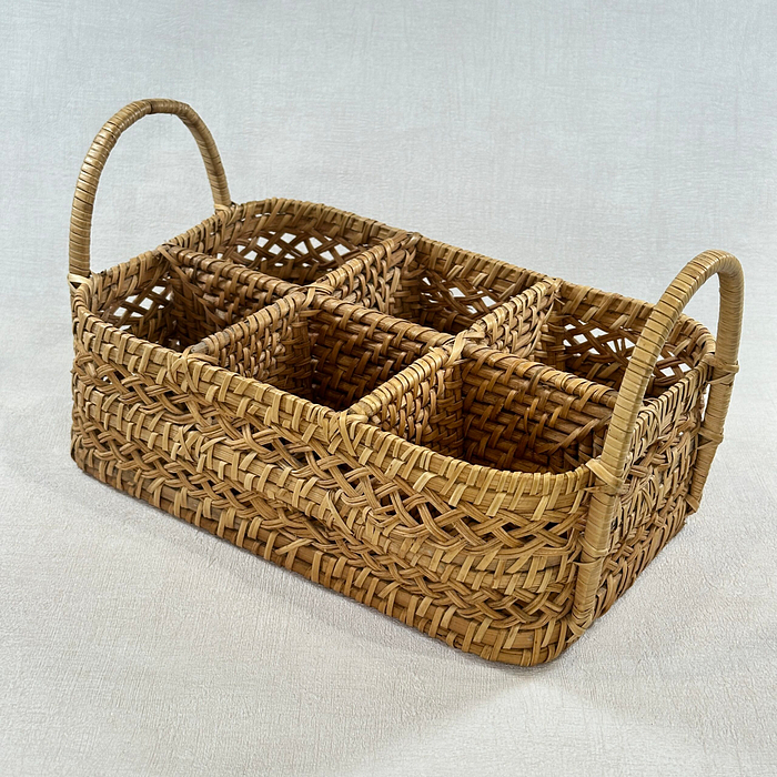 Vintage Woven Utensil Caddy 6 Sections Rattan Cutlery Holder