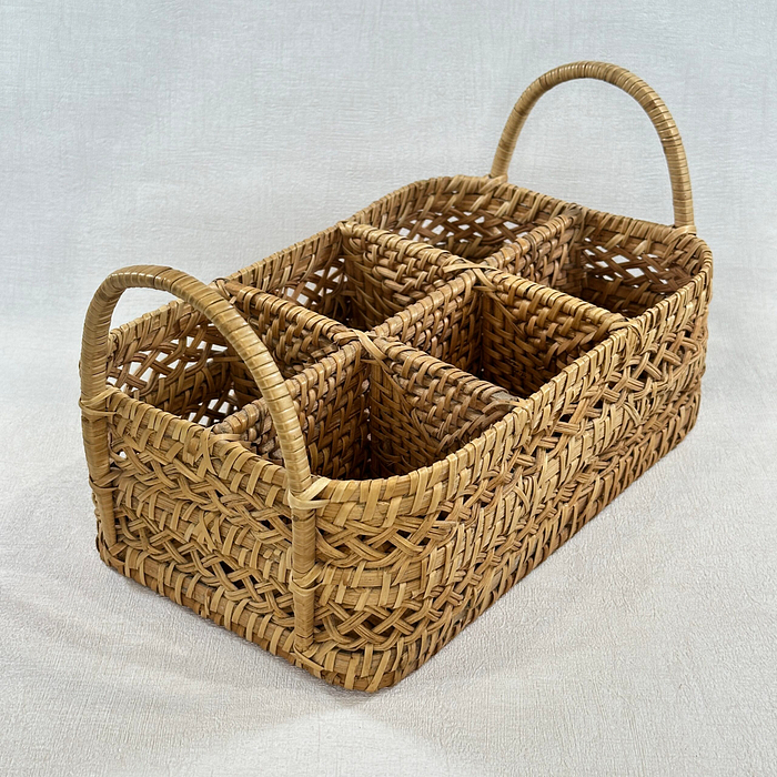 Vintage Woven Utensil Caddy 6 Sections Rattan Cutlery Holder