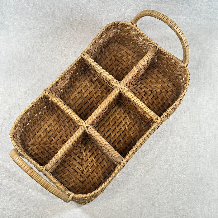 Vintage Woven Utensil Caddy 6 Sections Rattan Cutlery Holder