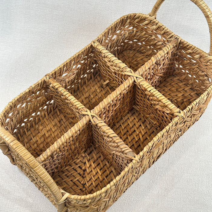 Vintage Woven Utensil Caddy 6 Sections Rattan Cutlery Holder