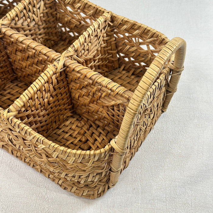 Vintage Woven Utensil Caddy 6 Sections Rattan Cutlery Holder