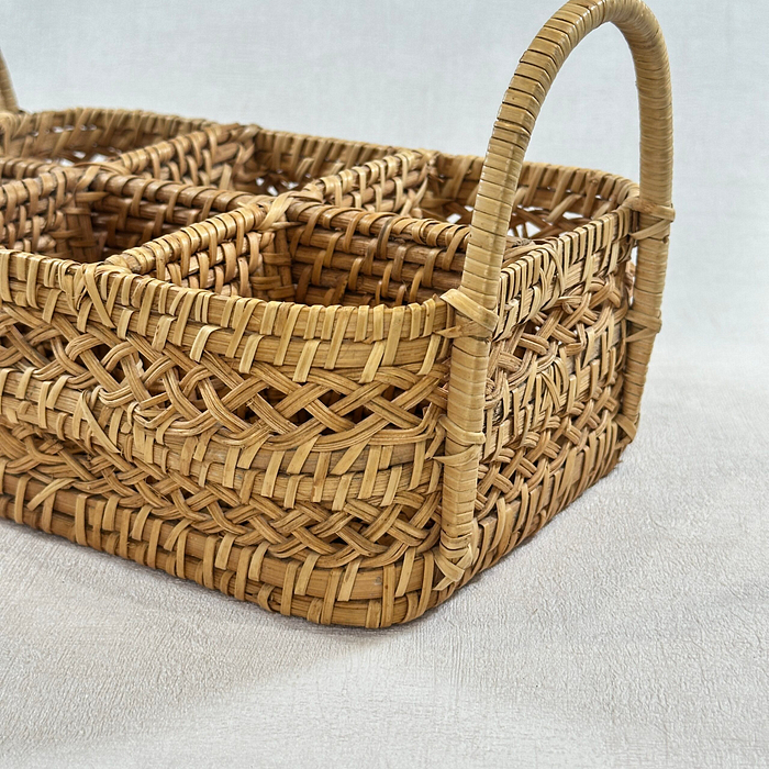 Vintage Woven Utensil Caddy 6 Sections Rattan Cutlery Holder