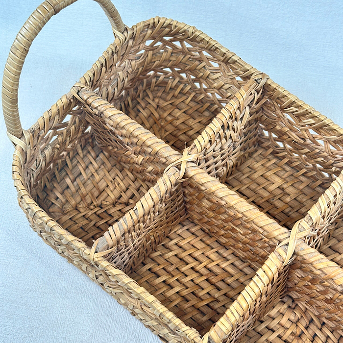 Vintage Woven Utensil Caddy 6 Sections Rattan Cutlery Holder