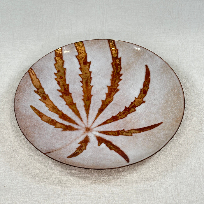 Vintage Enamel Dish Bronze Leaf Pattern Signed Gregory 1978 MCM