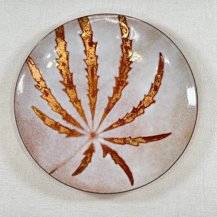 Vintage Enamel Dish Bronze Leaf Pattern Signed Gregory 1978 MCM