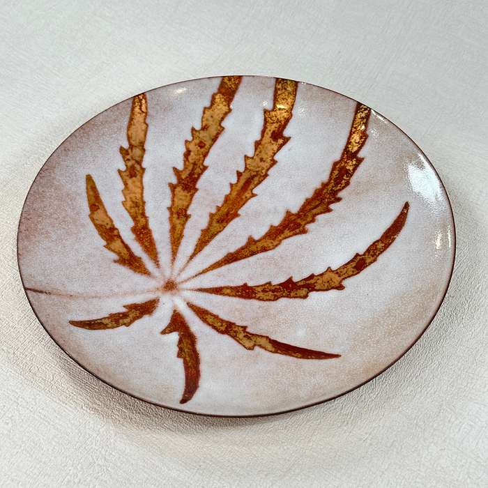 Vintage Enamel Dish Bronze Leaf Pattern Signed Gregory 1978 MCM