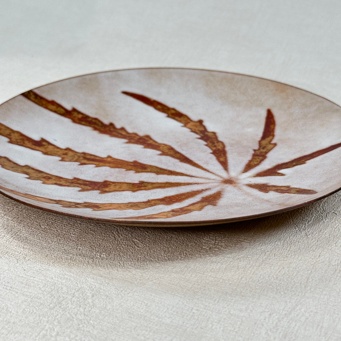 Vintage Enamel Dish Bronze Leaf Pattern Signed Gregory 1978 MCM