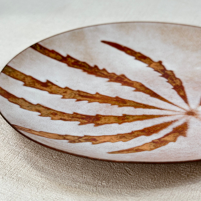 Vintage Enamel Dish Bronze Leaf Pattern Signed Gregory 1978 MCM