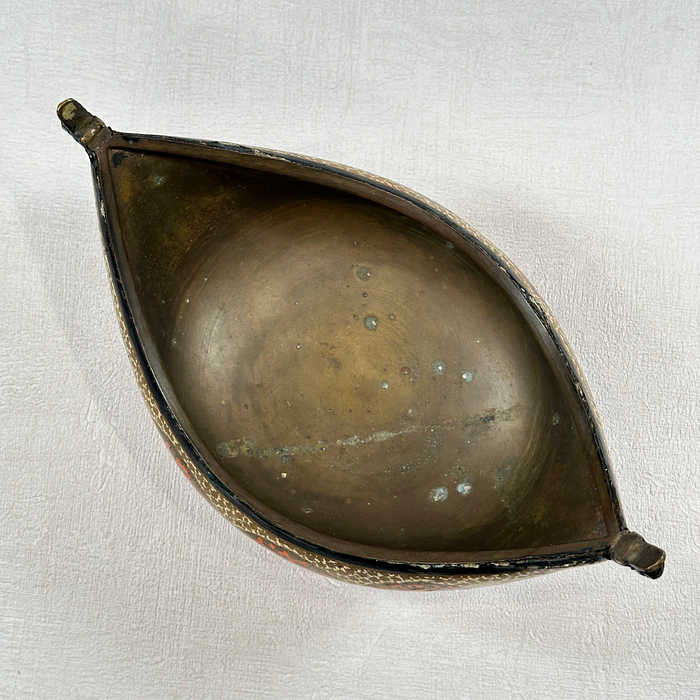 Vintage Brass Kashmiri Beggar's Bowl Red Gold Leaf Mid 20th C