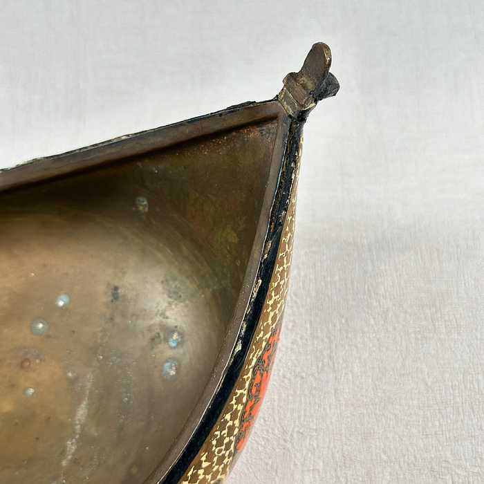 Vintage Brass Kashmiri Beggar's Bowl Red Gold Leaf Mid 20th C