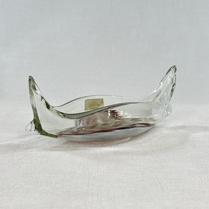 Vintage Mtarfa Glass Boat Bowl Malta Hand Blown 1980s Ornament