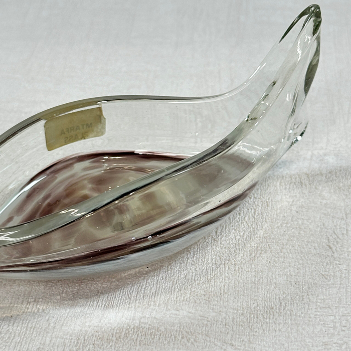 Vintage Mtarfa Glass Boat Bowl Malta Hand Blown 1980s Ornament