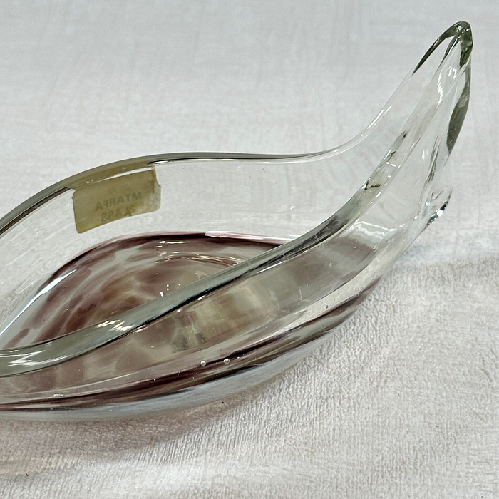 Vintage Mtarfa Glass Boat Bowl Malta Hand Blown 1980s Ornament