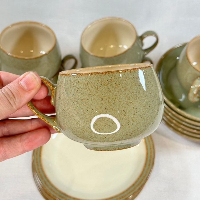 Denby Camelot Cups Saucers Side Plates Stoneware 1980s Green Cream