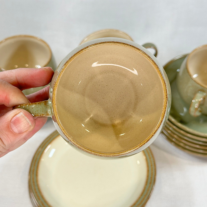 Denby Camelot Cups Saucers Side Plates Stoneware 1980s Green Cream