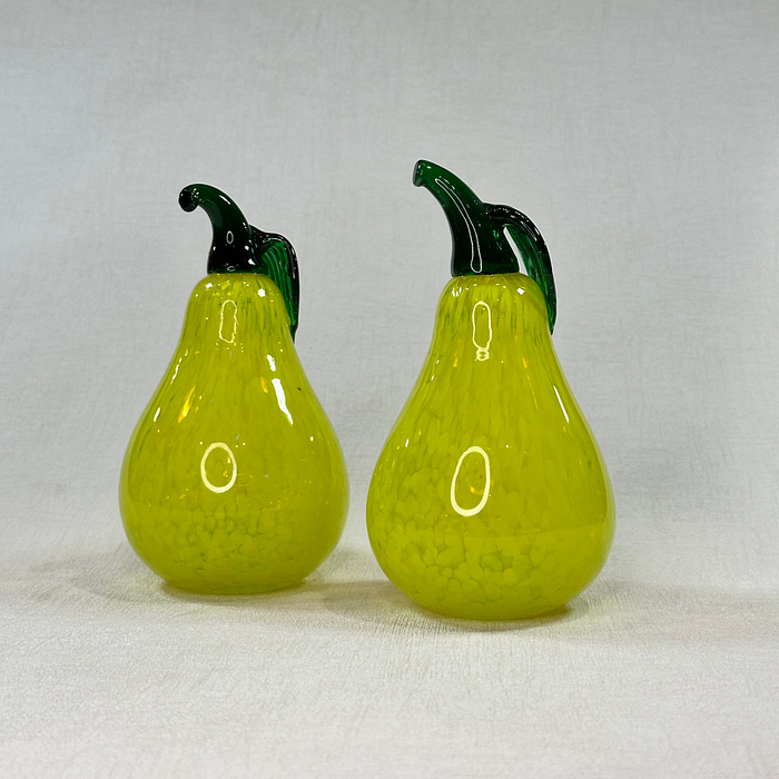 Pair Kosta Boda Gunnel Sahlin Glass Pears Paperweights Sculptures Swedish