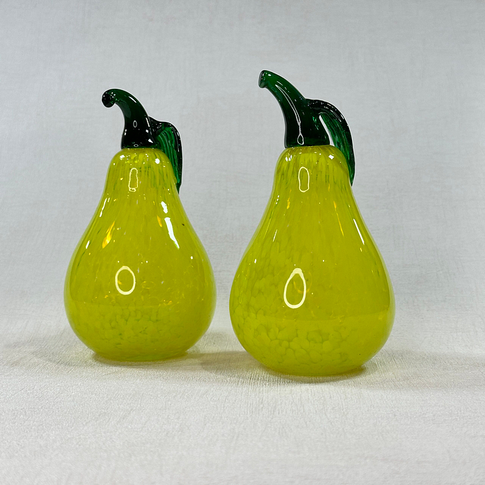 Pair Kosta Boda Gunnel Sahlin Glass Pears Paperweights Sculptures Swedish