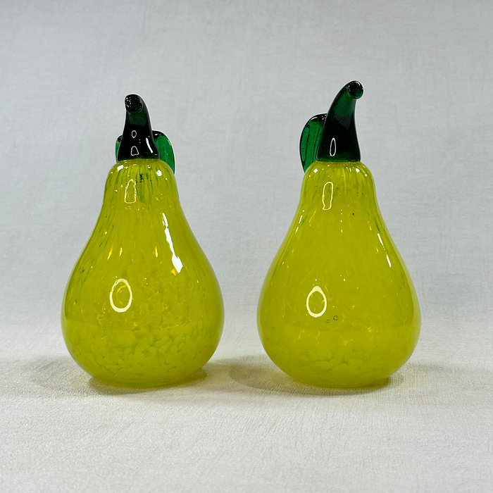 Pair Kosta Boda Gunnel Sahlin Glass Pears Paperweights Sculptures Swedish