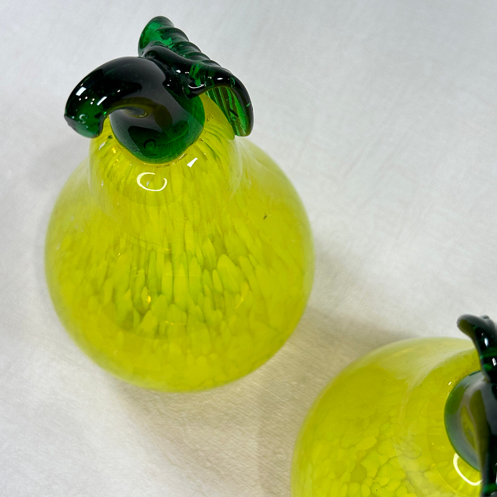 Pair Kosta Boda Gunnel Sahlin Glass Pears Paperweights Sculptures Swedish