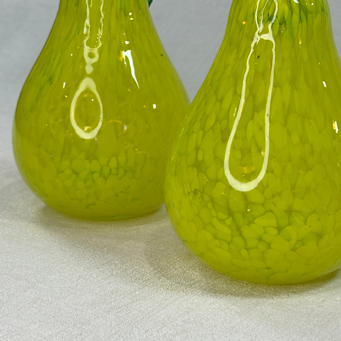 Pair Kosta Boda Gunnel Sahlin Glass Pears Paperweights Sculptures Swedish