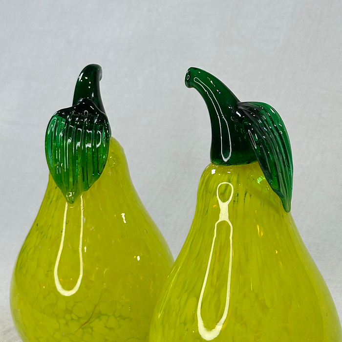 Pair Kosta Boda Gunnel Sahlin Glass Pears Paperweights Sculptures Swedish