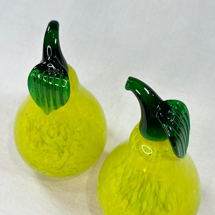 Pair Kosta Boda Gunnel Sahlin Glass Pears Paperweights Sculptures Swedish