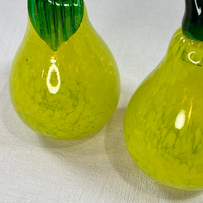 Pair Kosta Boda Gunnel Sahlin Glass Pears Paperweights Sculptures Swedish